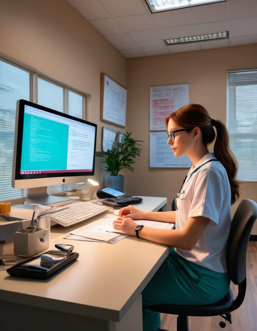 A thoughtful individual transitioning from a computer screen displaying hentai imagery to a clinical setting, showing a juxtaposition of fantasy and reality. Include elements like a chat bubble with sexual health tips, vibrant colors representing both worlds, and subtle hints of medical supplies in the clinic. The background should blend a digital atmosphere with a serene clinical environment. super-realistic. vibrant colors.